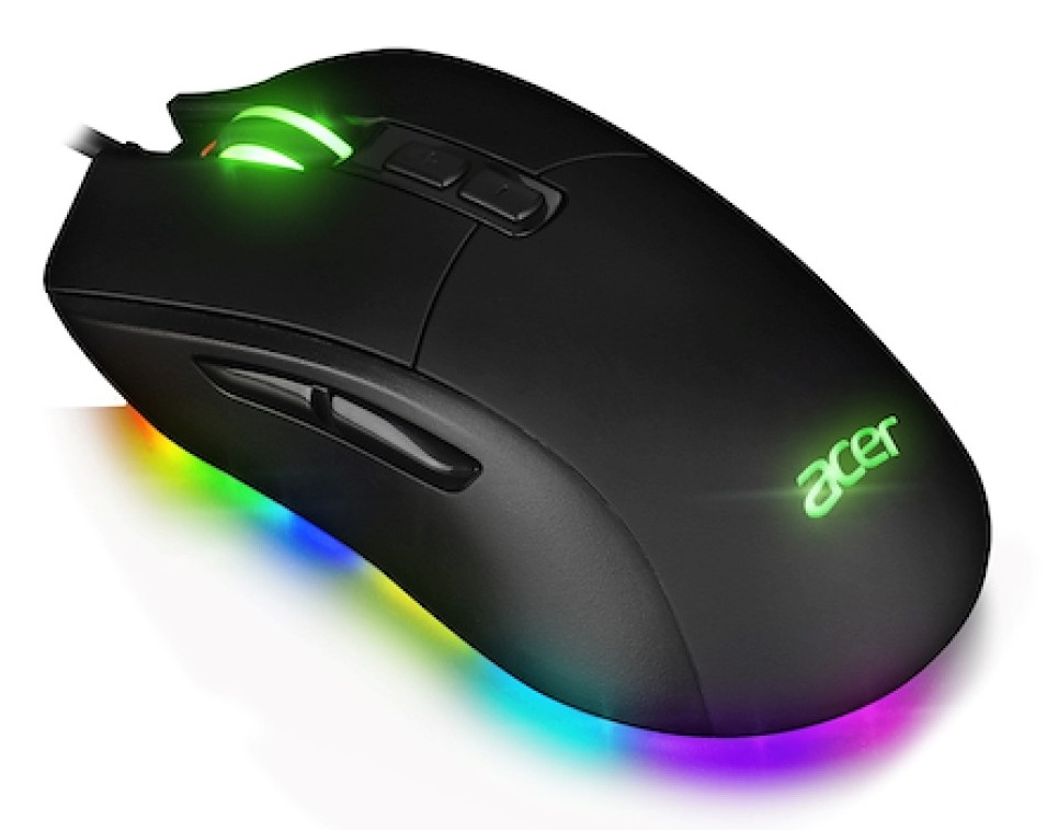 Acer USB Gaming Mouse 1000 - Rubber Coating ABS - RGB - 10 Multicolor Led Effects - 10000 DPI - 100 IPS