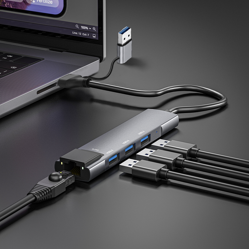 Hub USB C / USB 3.0 incl adapter - 3 x USB 3.0 + RJ45 - 