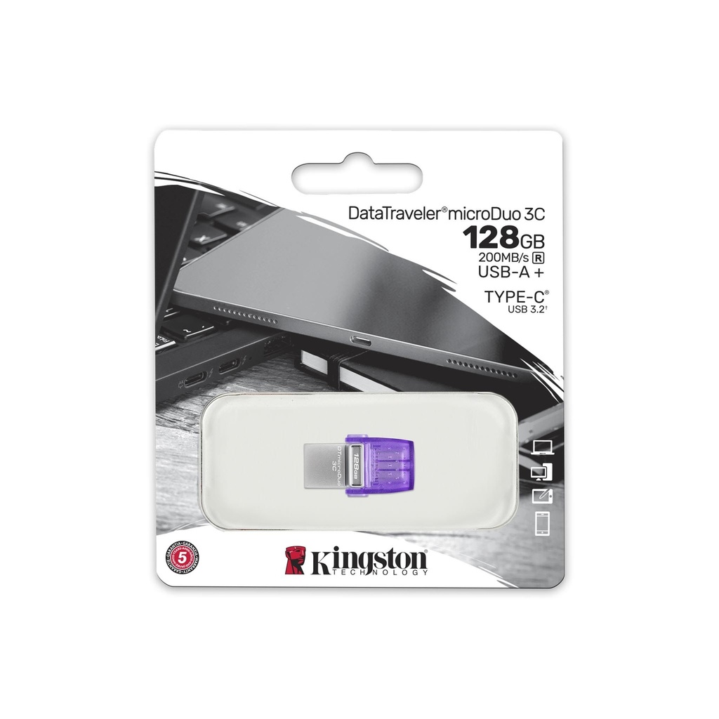 Kingston microDuo USB Type-C and Type-A flash drive - 128 GB