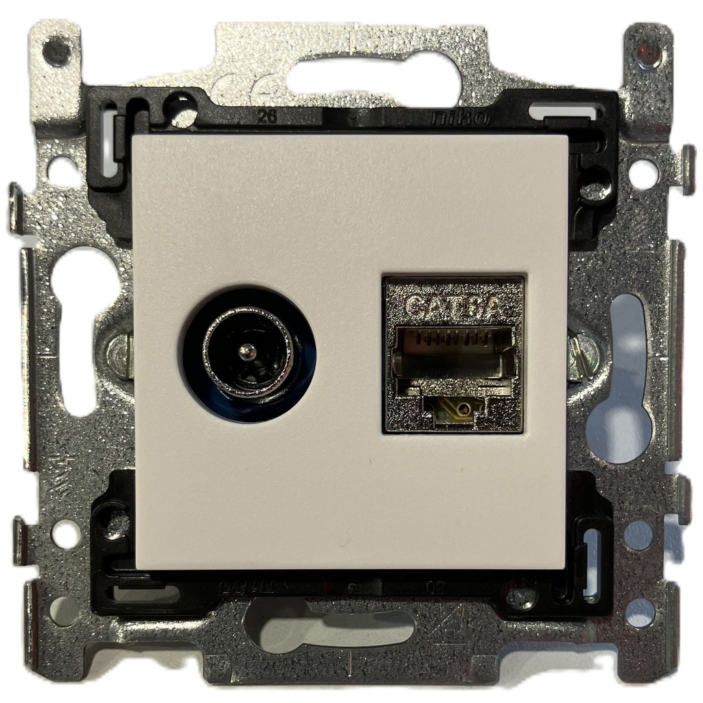 [100-012] WOTVRJ45W Wanddoos TV-RJ45, Cat6A afgesch.Telenet/VOO/Orange, Niko, CP wit