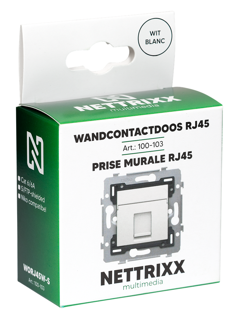 [100-103] WORJ45W-S Wanddoos RJ45, Cat6A afgeschermd, Niko geschikt, CP wit Shop