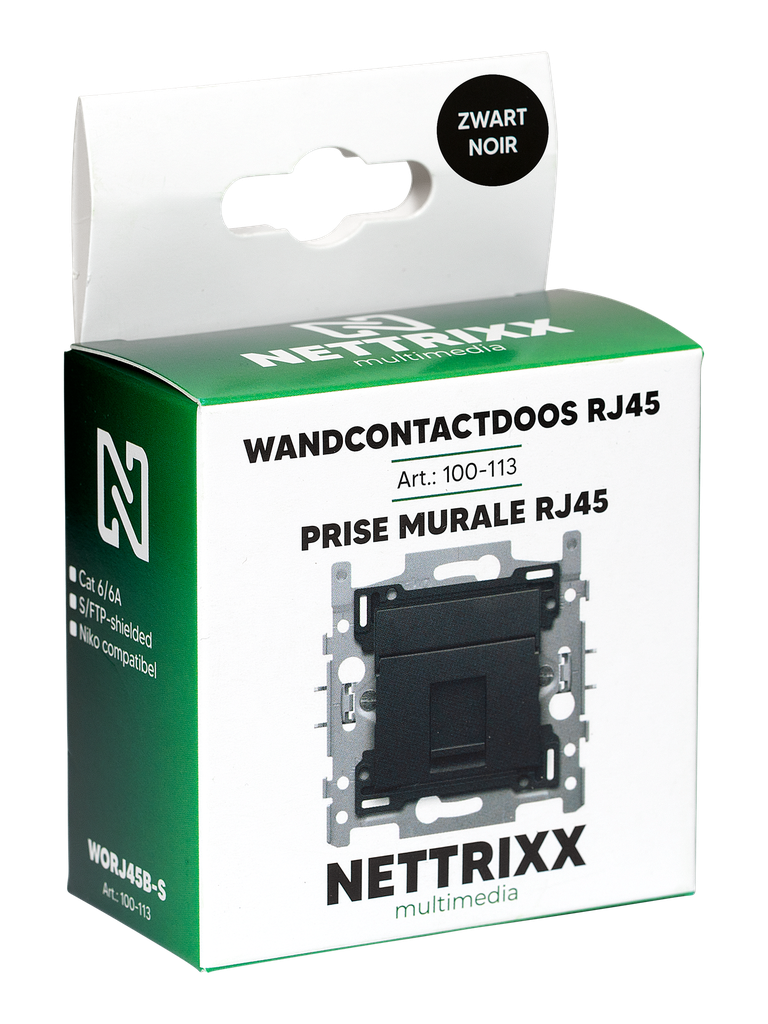 [100-113] WORJ45B-S Wanddoos RJ45, Cat6A afgeschermd,Niko geschikt,CP zwart Shop