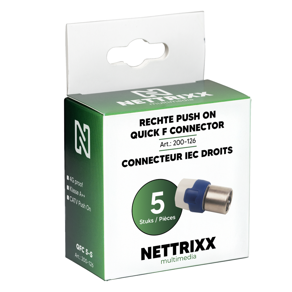 [200-126] QFC 5-S Rechte push on quick F connector 4 G proof Shop - 5 stuks