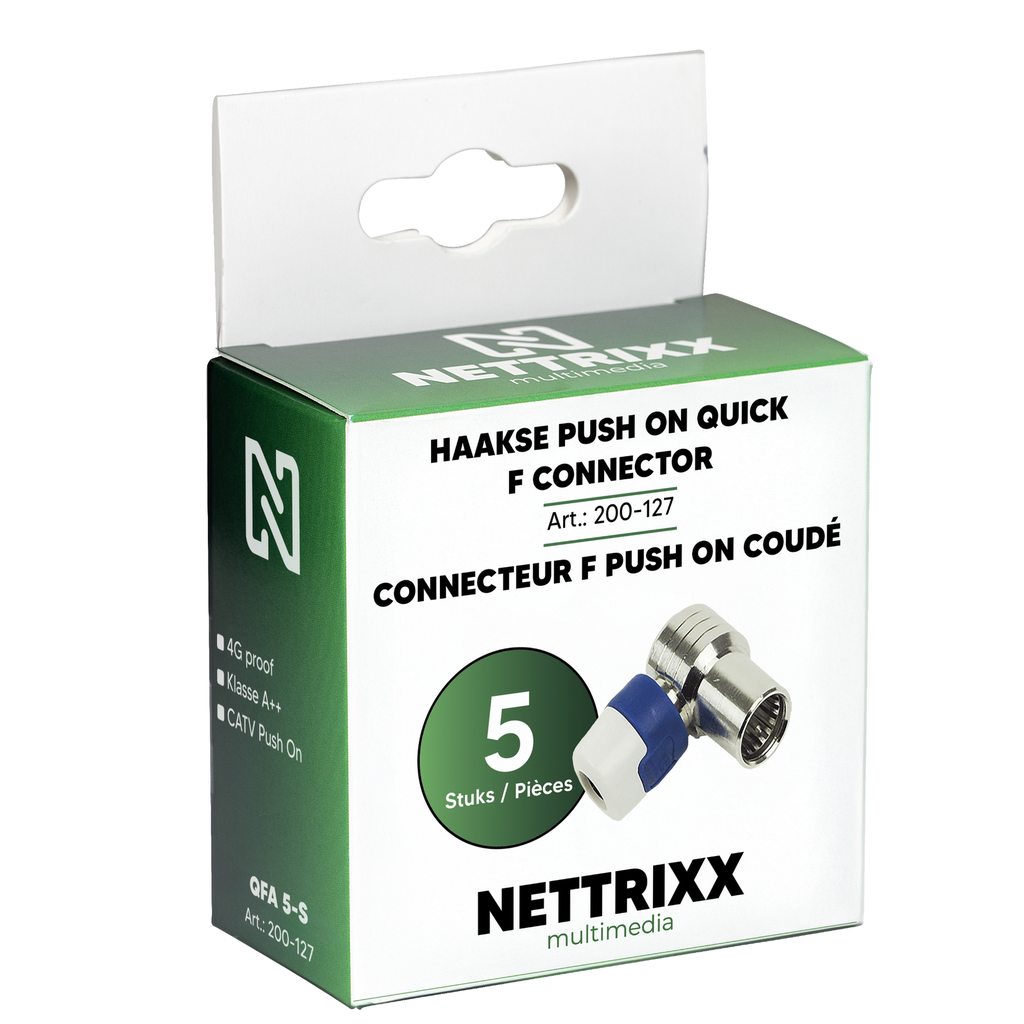 [200-127] QFA 5-S Haakse push on quick F connector 4G proof Shop - 5 stuks