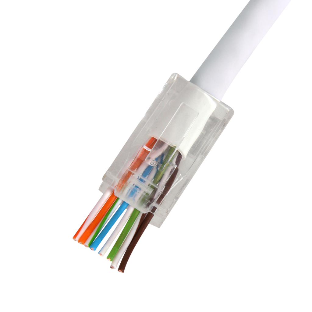 [400-000] CAT6 UTP PT RJ45 100 CAT6 UTP dataconnector RJ45 met witte thule Pass Through  -100 stuks