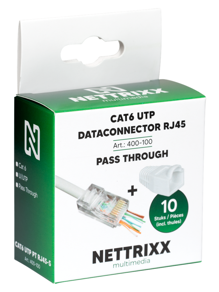 [400-100] CAT6 UTP PT RJ45-S CAT6 UTP dataconnector RJ45 met witte thule Pass Through Shop-10 stuks