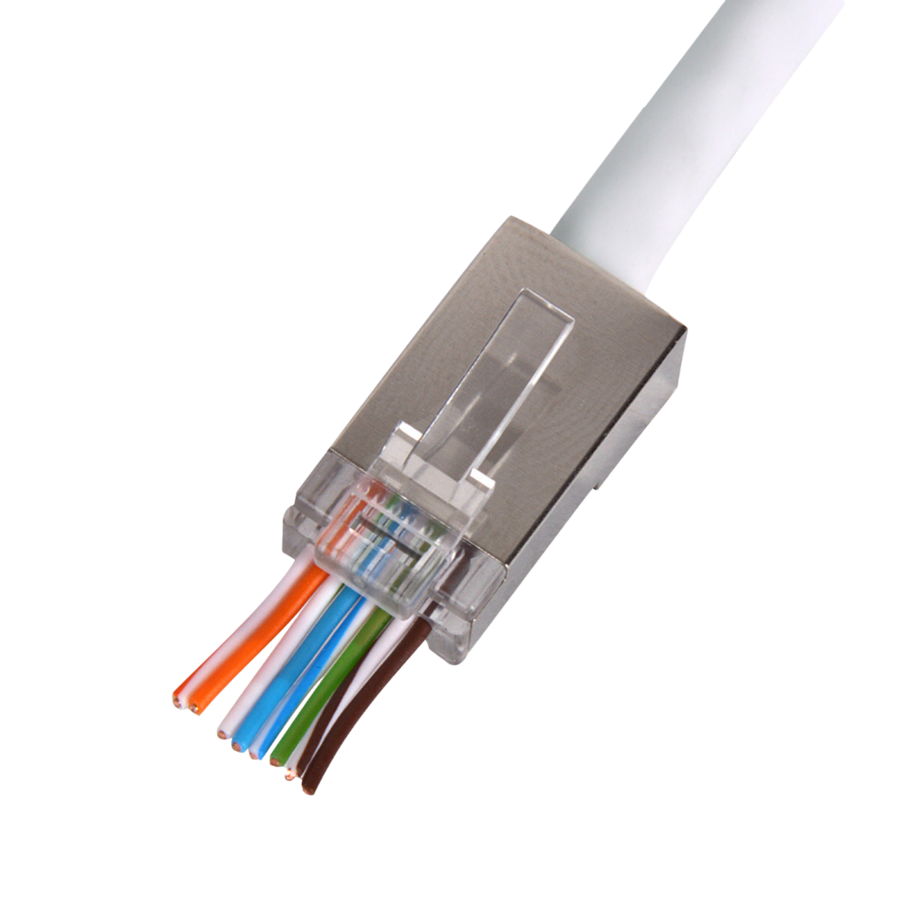 [400-001] CAT6 FTP PT RJ45 100 CAT6 FTP dataconnector RJ45 met witte thule Pass Through - 100 stuks