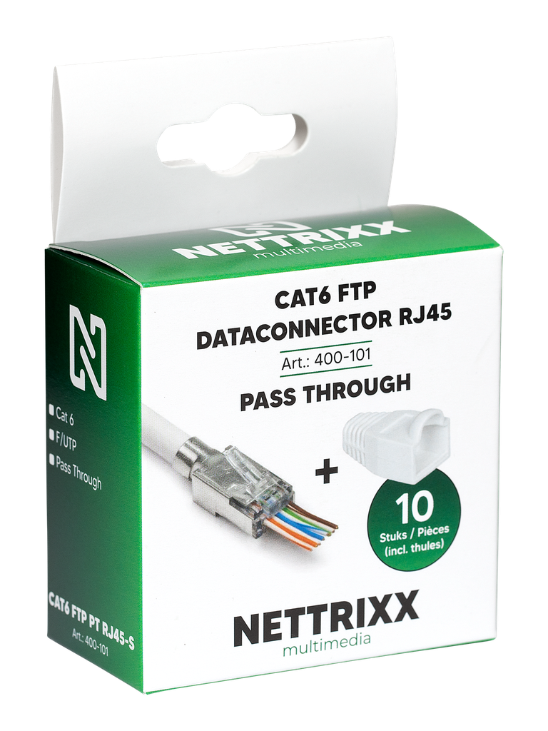 [400-101] CAT6 FTP PT RJ45-S CAT6 FTP dataconnector RJ45 met witte thule Pass Through Shop-10 stuks