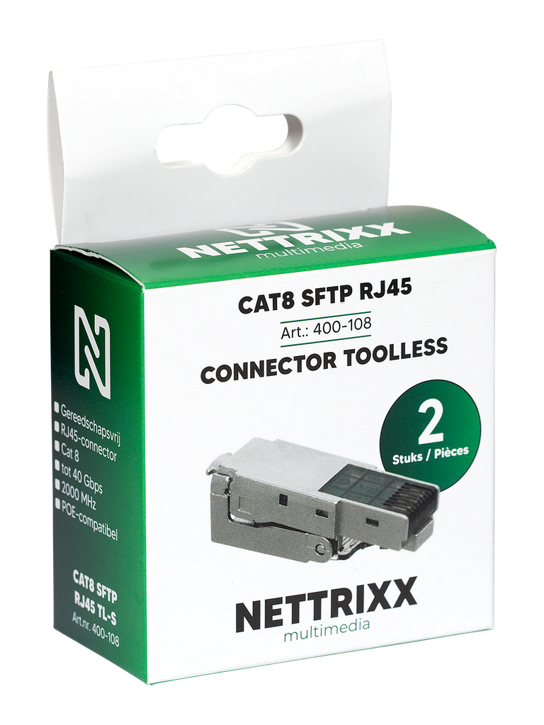 [400-108] CAT8 STP RJ45 TL-S CAT8 STP RJ45 connector Toolless Shop - 2 stuks