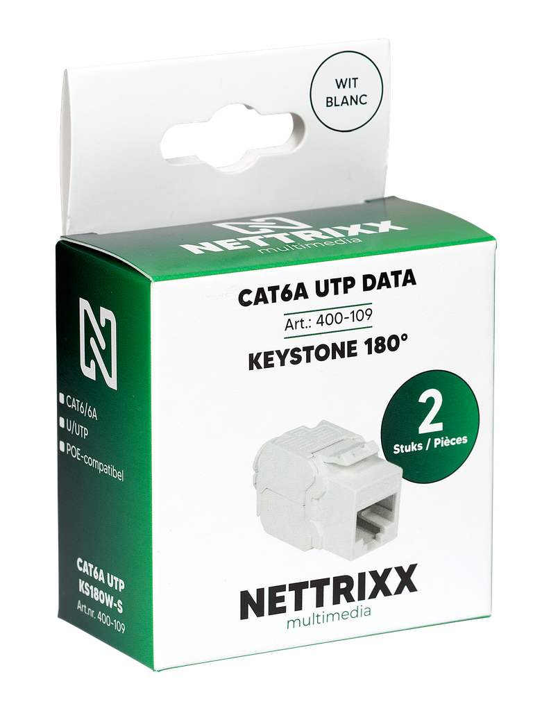 [400-109] CAT6A UTP KS180W-S CAT6A UTP Data Keystone 180° Wit Shop - 2 stuks