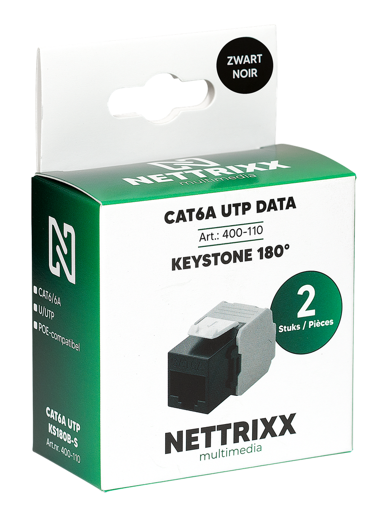 [400-110] CAT6A UTP KS180B-S CAT6A UTP Data Keystone 180° Zwart Shop - 2 stuks