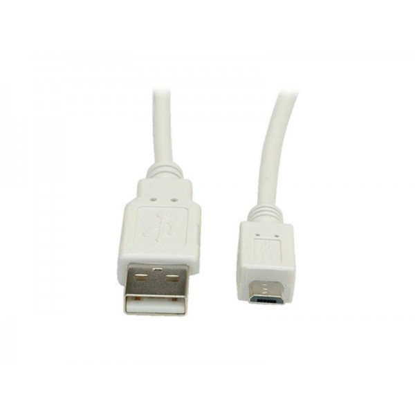USB 2.0 Cable Type A /Micro Type B - M/M - 0,8 m - White - BLISTER 