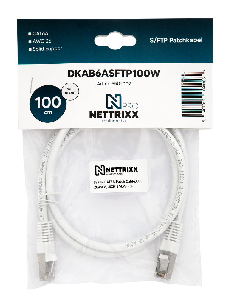 [550-002] DKAB6ASFTP100W CAT6A  SFTP Patchkabel 100cm Wit