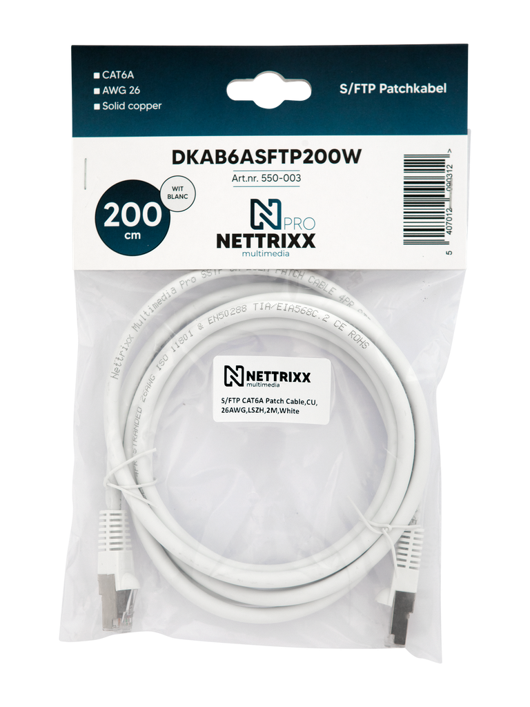 [550-003] DKAB6ASFTP200W CAT6A  SFTP Patchkabel 200cm Wit