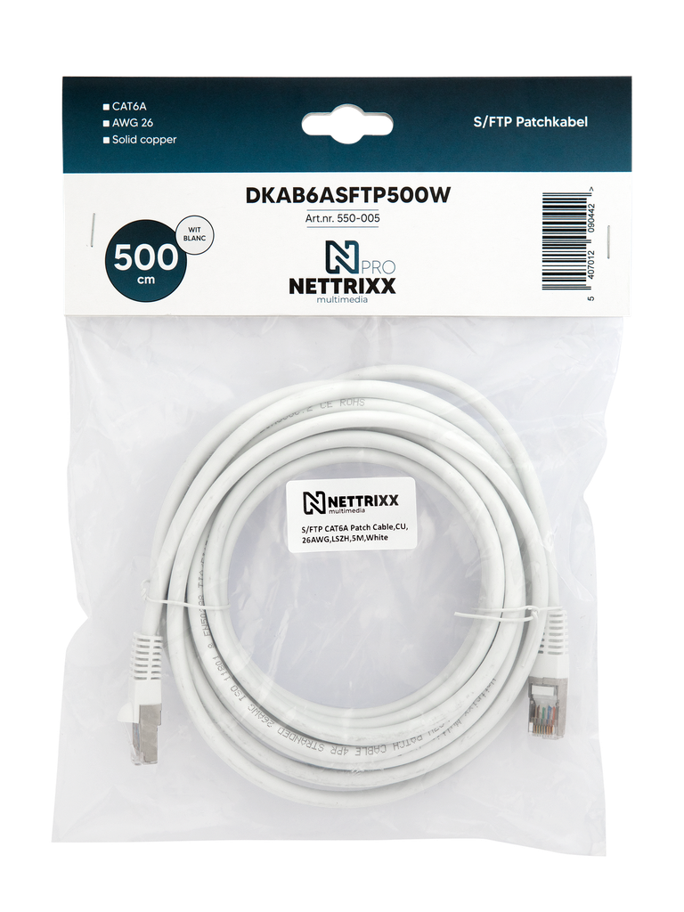 [550-005] DKAB6ASFTP500W CAT6A  SFTP Patchkabel 500cm Wit