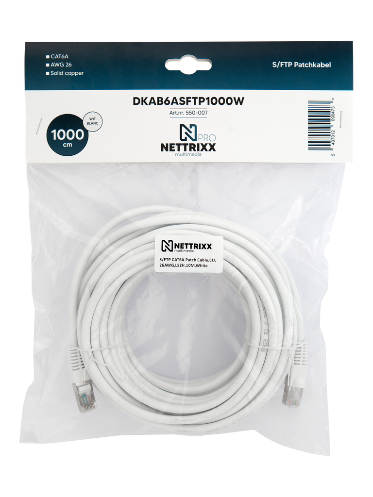 [550-007] DKAB6ASFTP1000W CAT6A  SFTP Patchkabel 1000cm Wit