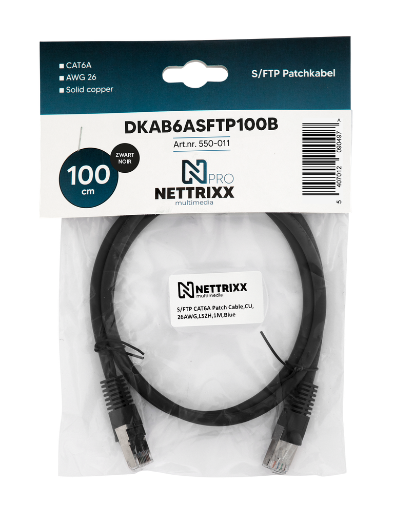 [550-011] DKAB6ASFTP100B CAT6A  SFTP Patchkabel 100cm Zwart