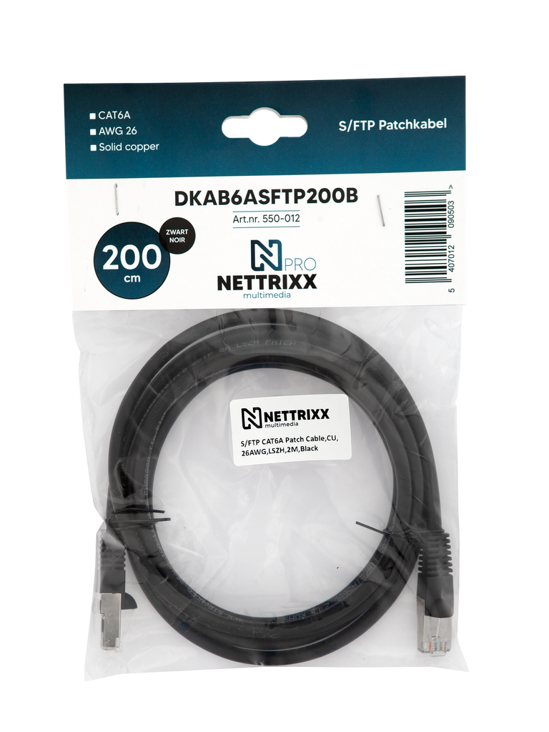 [550-012] DKAB6ASFTP200B CAT6A  SFTP Patchkabel 200cm Zwart