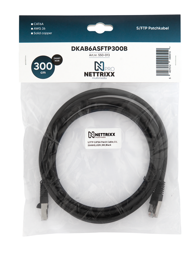 [550-013] DKAB6ASFTP300B CAT6A  SFTP Patchkabel 300cm Zwart