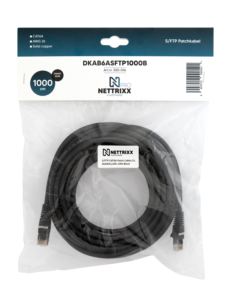 [550-016] DKAB6ASFTP1000B CAT6A  SFTP Patchkabel 1000cm Zwart