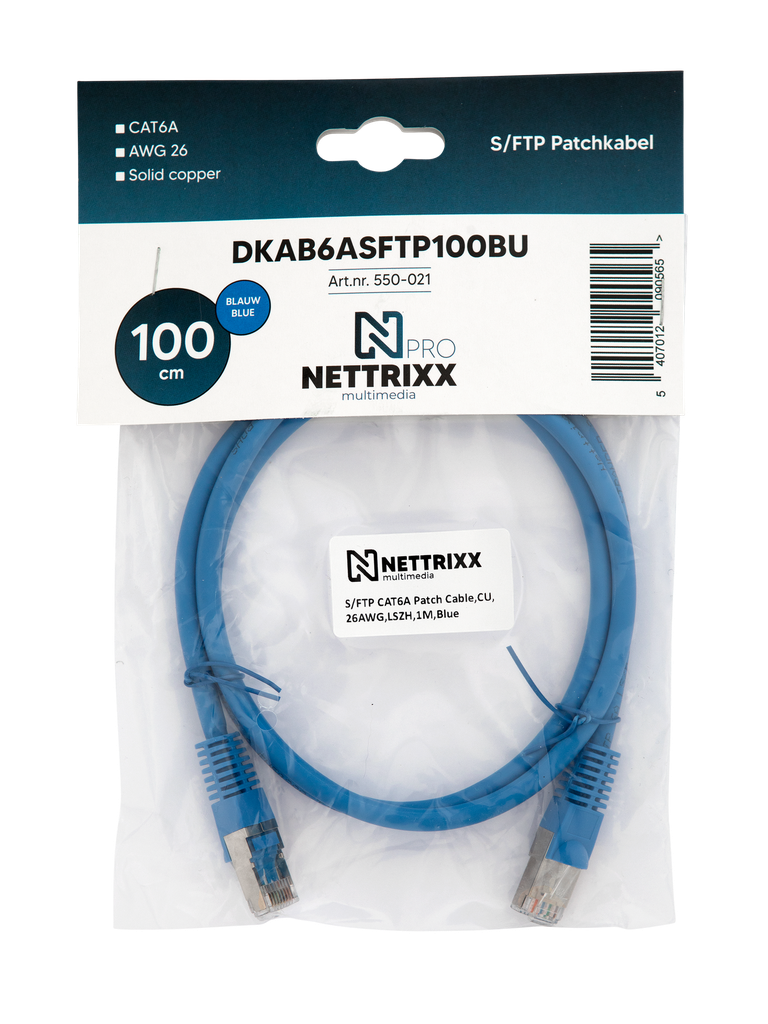 [550-021] DKAB6ASFTP100BU CAT6A  SFTP Patchkabel 100cm Blauw