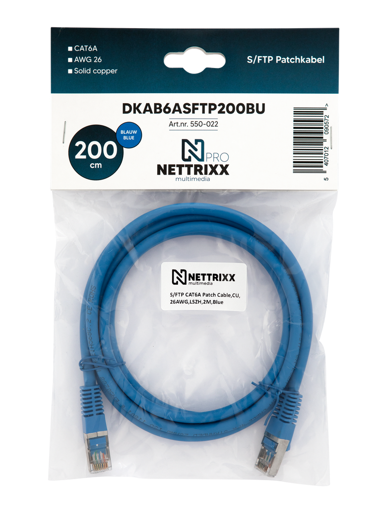 [550-022] DKAB6ASFTP200BU CAT6A  SFTP Patchkabel 200cm Blauw