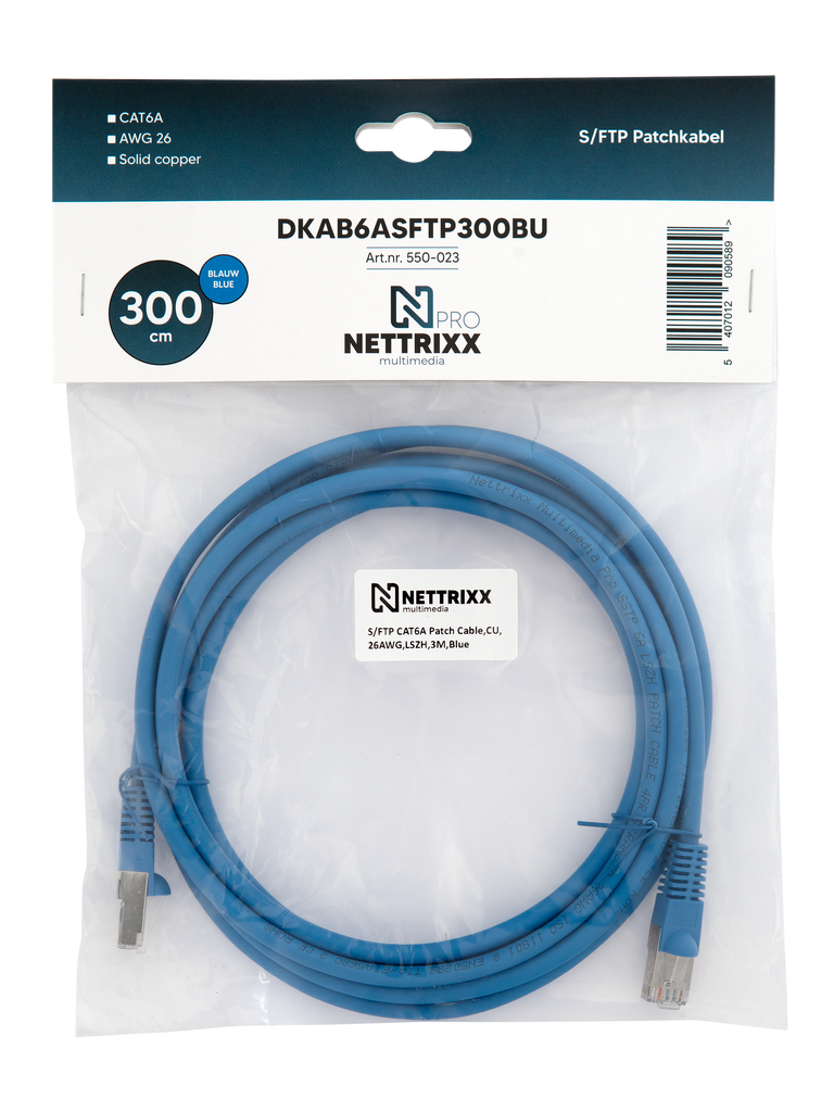 [550-023] DKAB6ASFTP300BU CAT6A  SFTP Patchkabel 300cm Blauw