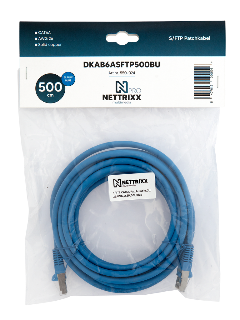 [550-024] DKAB6ASFTP500BU CAT6A  SFTP Patchkabel 500cm Blauw