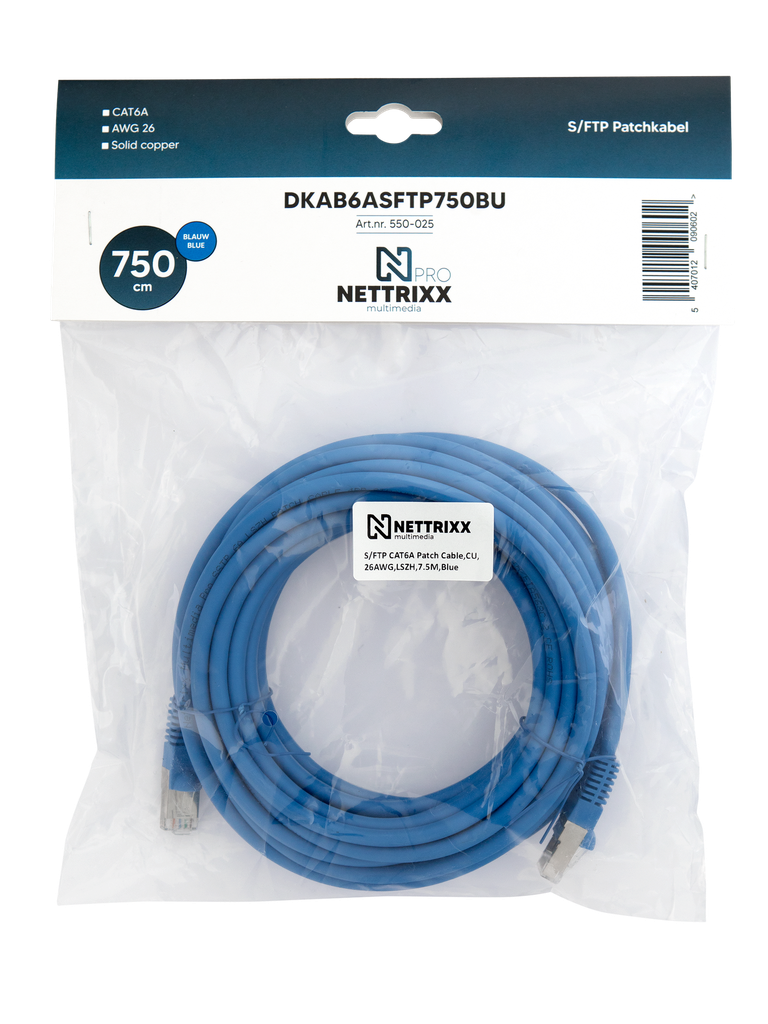 [550-025] DKAB6ASFTP750BU CAT6A  SFTP Patchkabel 750cm Blauw