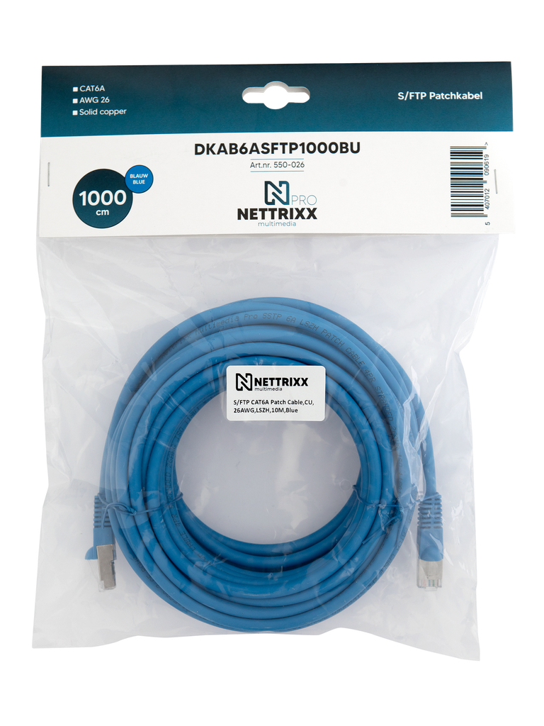 [550-026] DKAB6ASFTP1000BU CAT6A  SFTP Patchkabel 1000cm Blauw