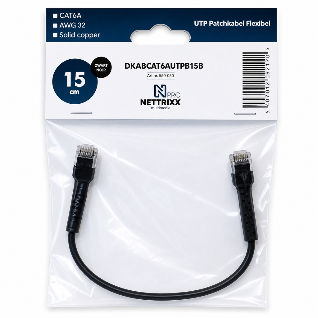 [550-050] DKABCAT6AUTPB15B CAT6A  UTP Patchkabel flexibel 15cm Zwart
