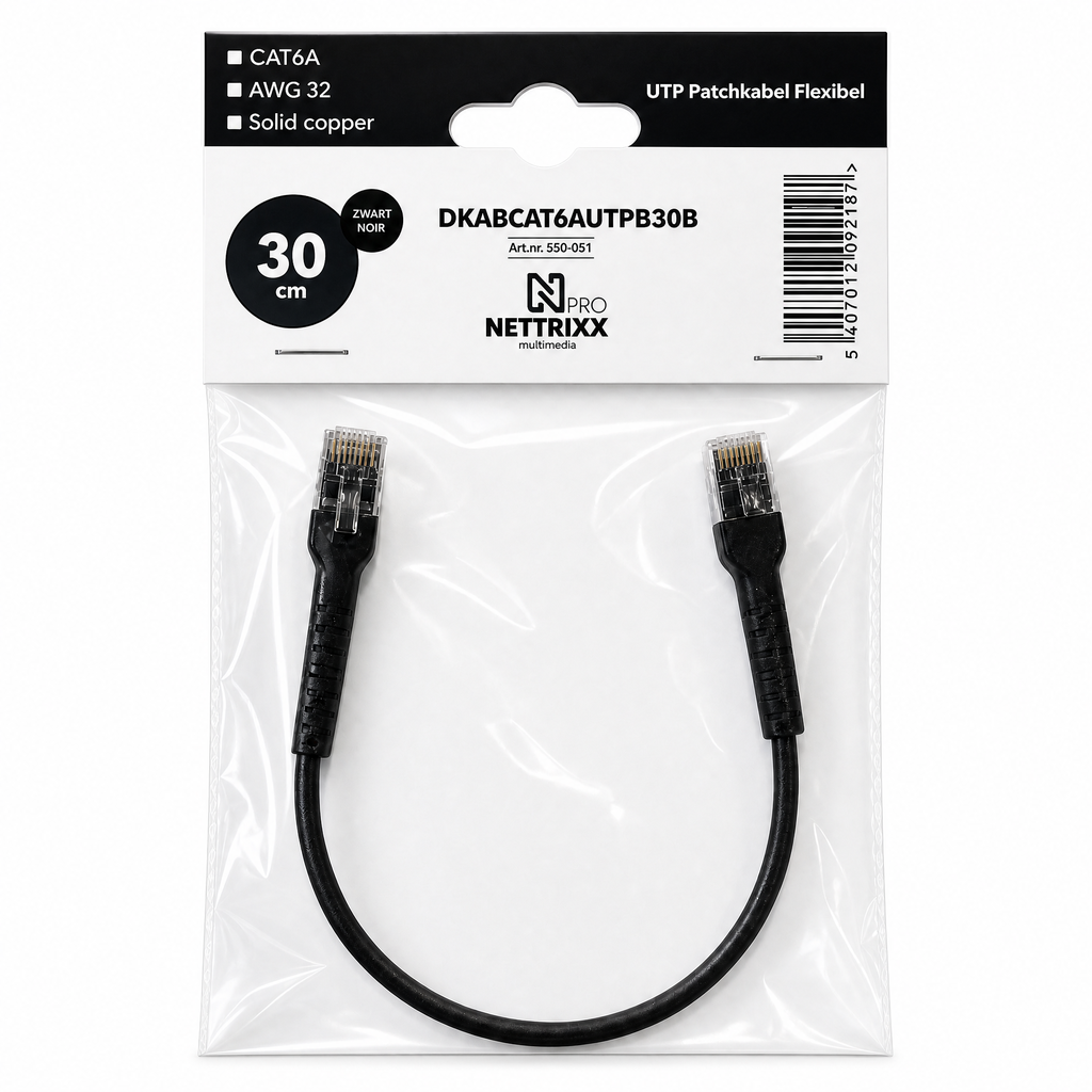 [550-051] DKABCAT6AUTPB30B CAT6A  UTP Patchkabel flexibel 30cm Zwart