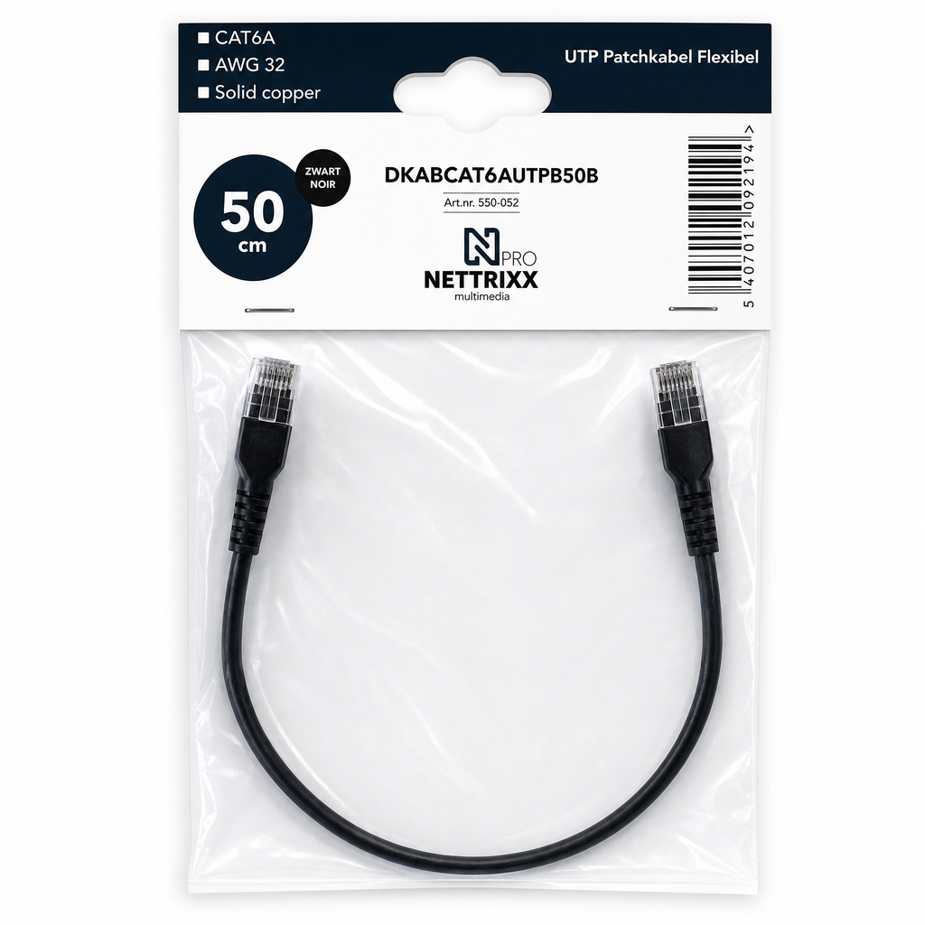 [550-052] DKABCAT6AUTPB50B CAT6A  UTP Patchkabel flexibel 50cm Zwart
