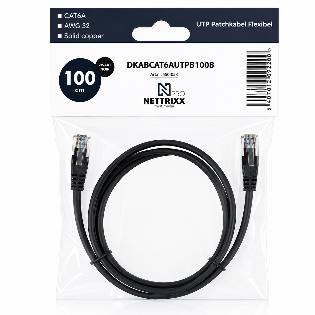 [550-053] DKABCAT6AUTPB100B CAT6A  UTP Patchkabel flexibel 100cm Zwart