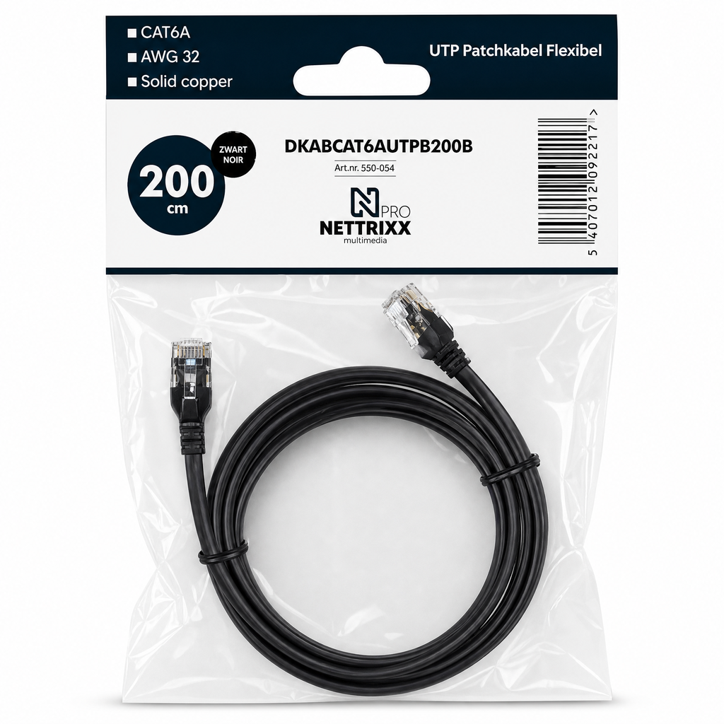 [550-054] DKABCAT6AUTPB200B CAT6A  UTP Patchkabel flexibel 200cm Zwart