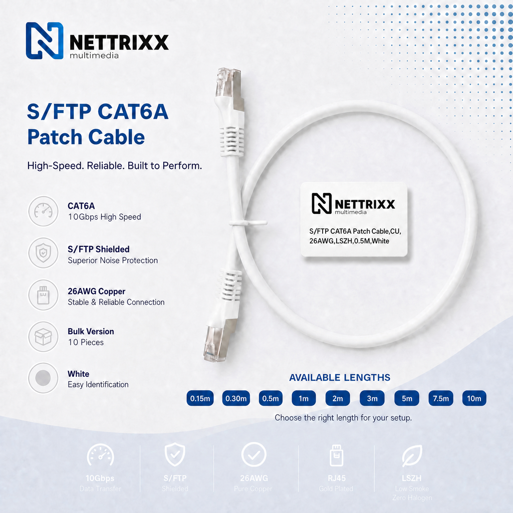 [550-208] DKAB6ASFTP30W-B CAT6A  SFTP Patchkabel 30cm Wit Bulk