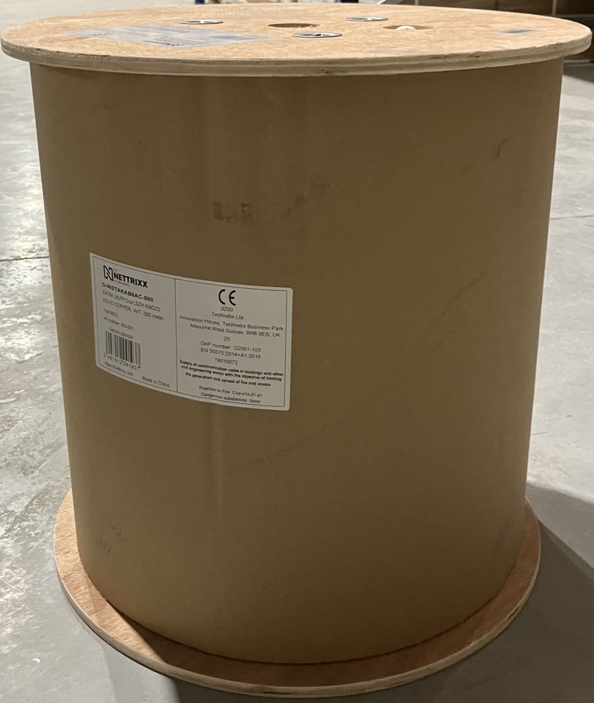 [502-001] CAT6A U/UTP Cca LSZH AWG23, solid copper, wit, bobijn 500m