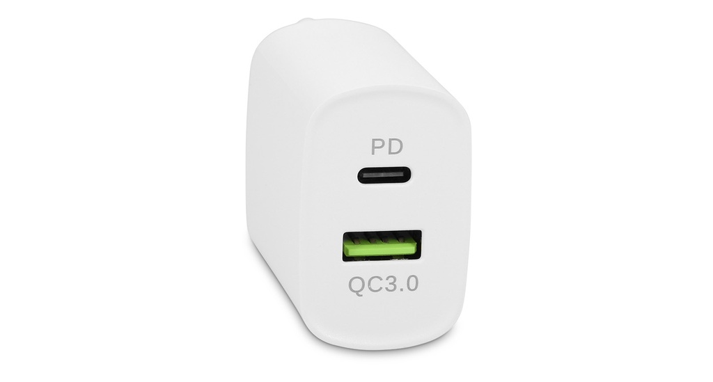 Dual USB Power Adapter - USB C PD & USB Quick Charge - 20W