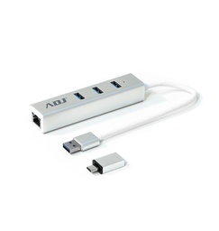 [143-00021] Hub USB 3/USB C Multiport - 3 x USB 3.1 + RJ45 incl adapter